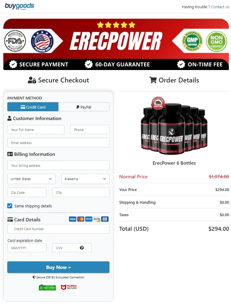 ErecPower order page